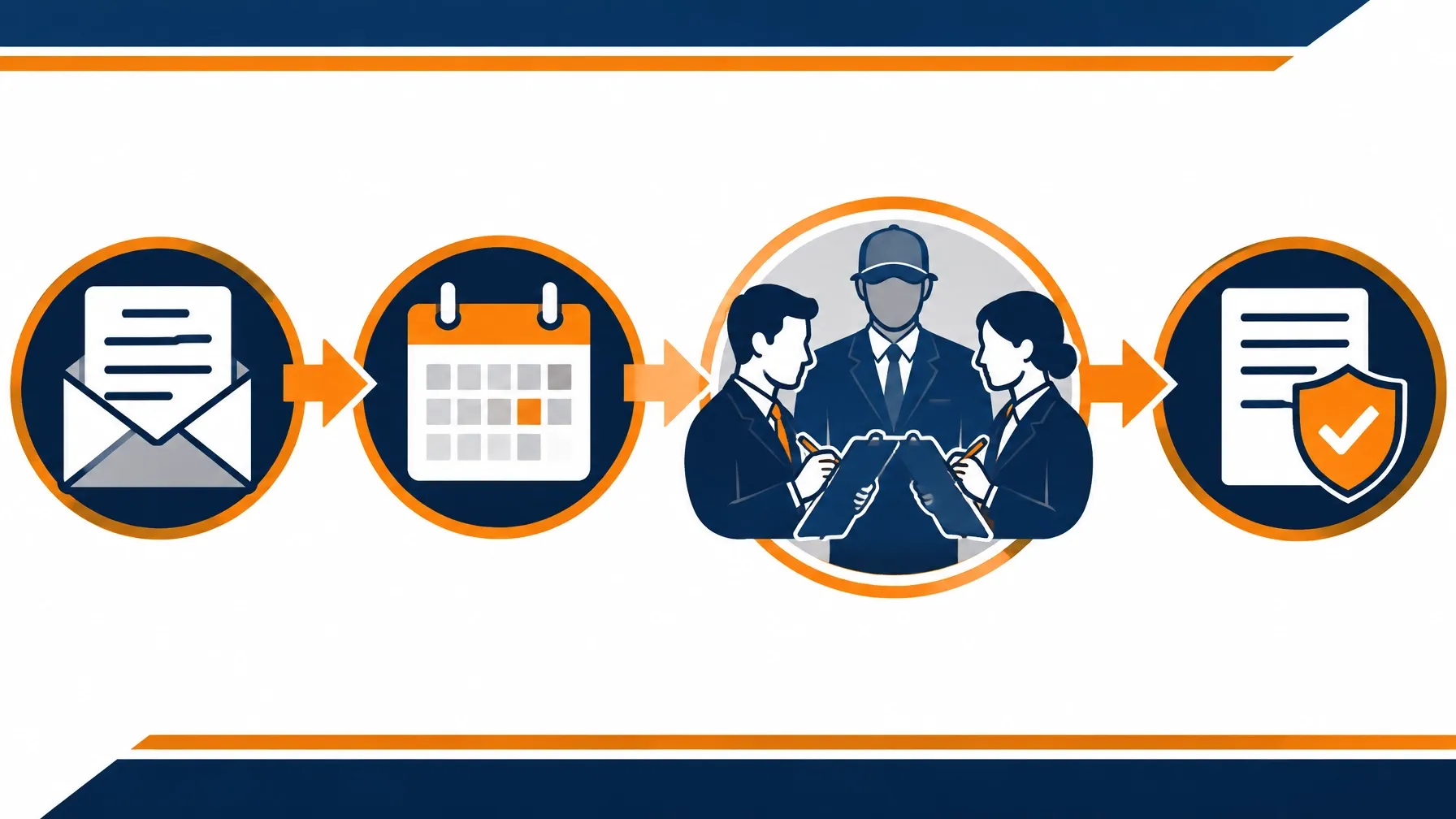 Geometric process illustration showing a written appraisal demand, appraisers, calendar, and neutral umpire